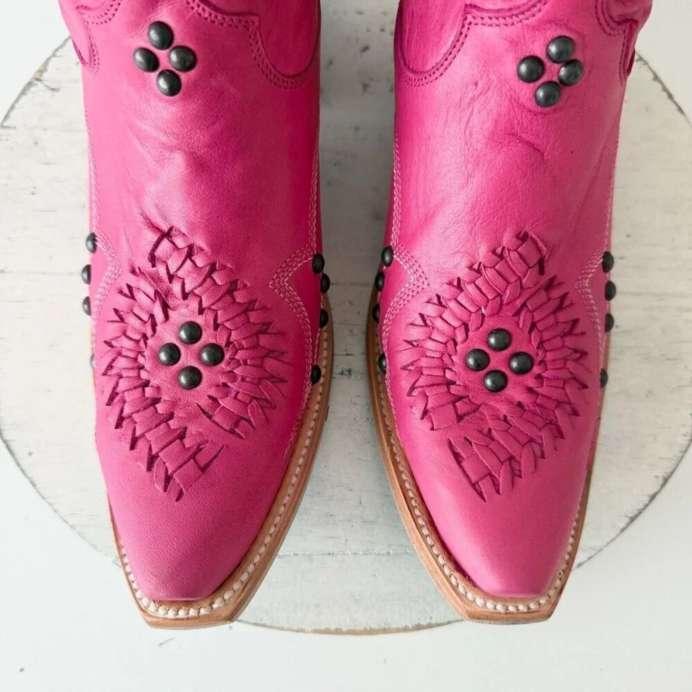 Lane COSSETTE Womens Cowboy Booties Pink Western Short Ankle Boots Snip Toe 7.5